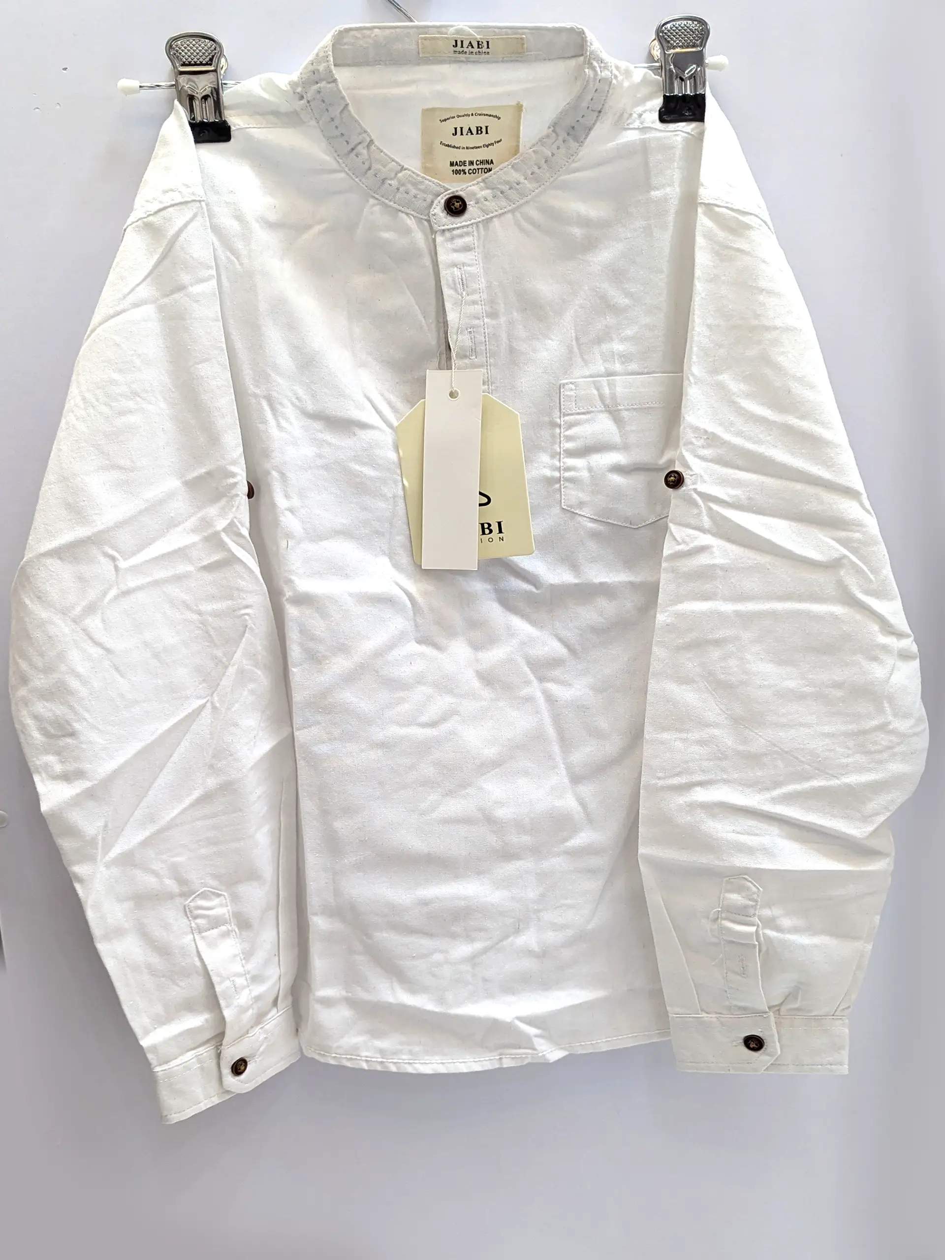 Classic White Full-Sleeve Mandarin Collar Kids' Shirt in Uganda