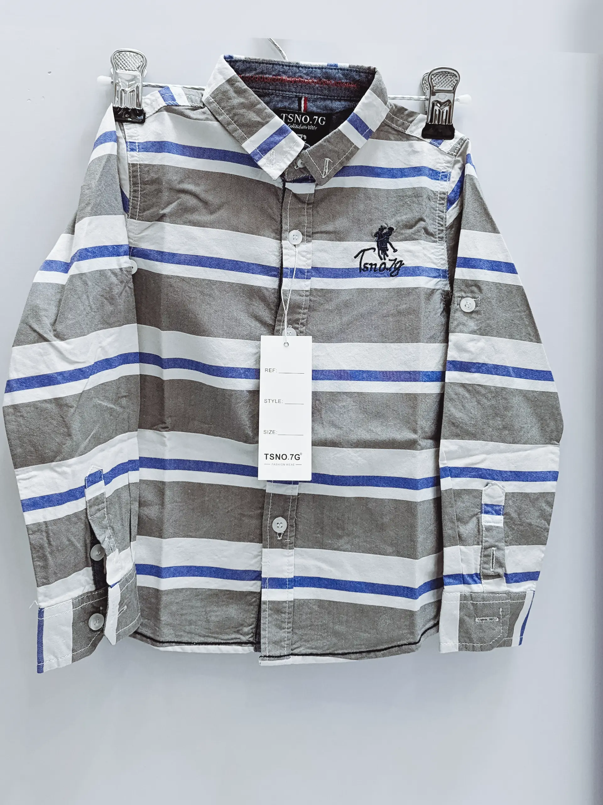 Boys' Striped Khaki and Blue Full-Sleeve